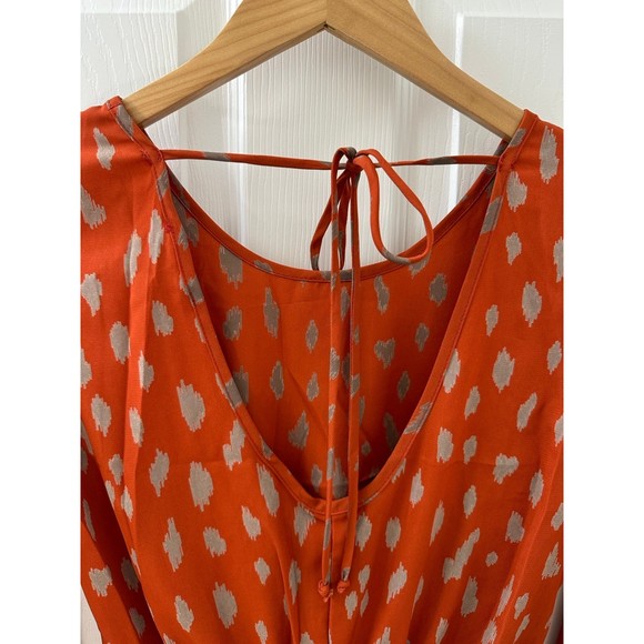 Women’s Boutique Bell Long Sleeve Romper Tie Back Detail Orange Rust Pattern - Picture 6 of 12